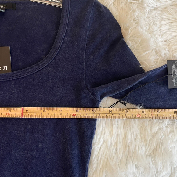 Forever‎ 21 Mini Bodycon Dress Womens S Navy Y2K Soft Grunge Stretch Raw Hem NWT - Picture 8 of 10